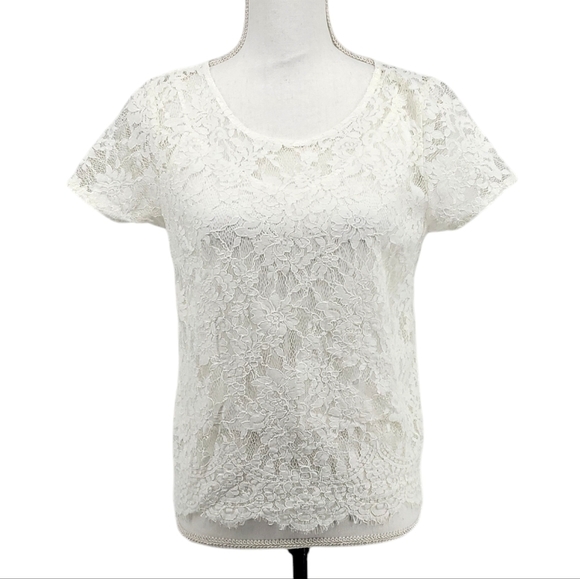 Abercrombie & Fitch Womens White Floral lace Sheer Top With Removable Liner S - Picture 1 of 16